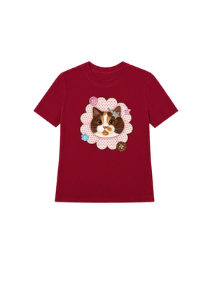 Áo Thun Nữ  Cute Pink Flower Cat