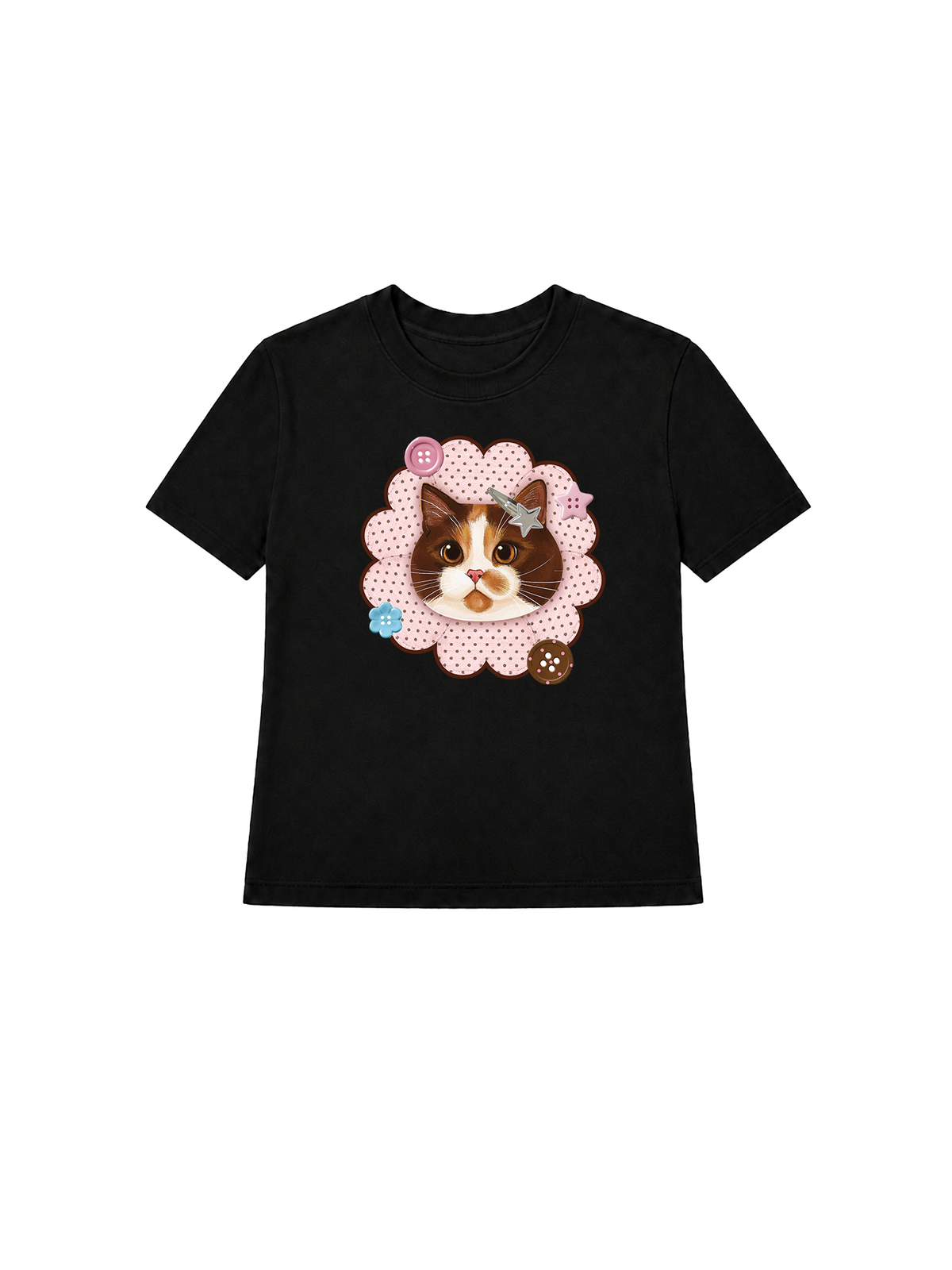 Áo Thun Nữ  Cute Pink Flower Cat