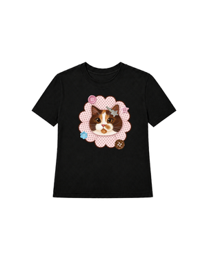 Áo Thun Nữ  Cute Pink Flower Cat