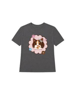 Áo Thun Nữ  Cute Pink Flower Cat