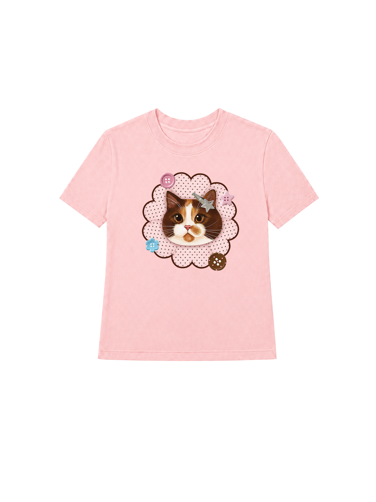 Áo Thun Nữ  Cute Pink Flower Cat