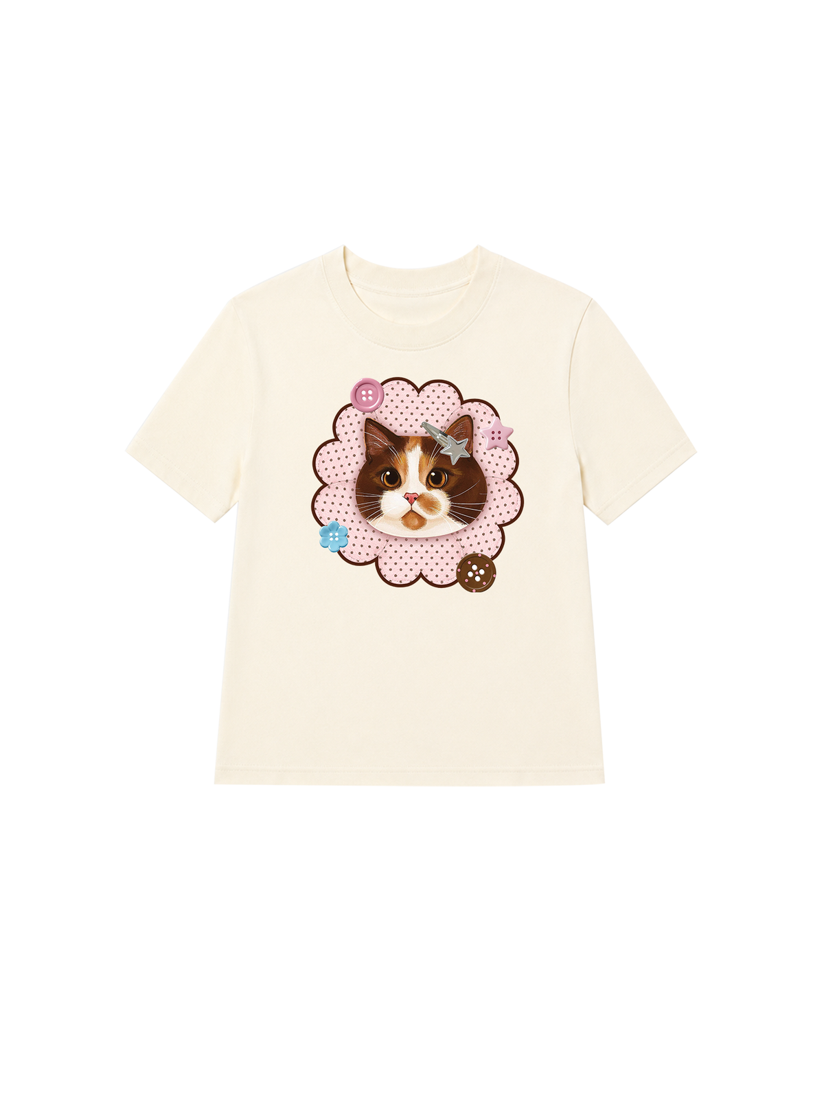 Áo Thun Nữ  Cute Pink Flower Cat