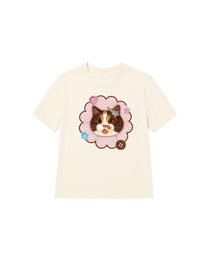 Áo Thun Nữ  Cute Pink Flower Cat