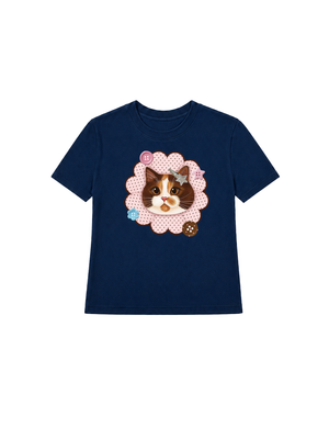 Áo Thun Nữ  Cute Pink Flower Cat